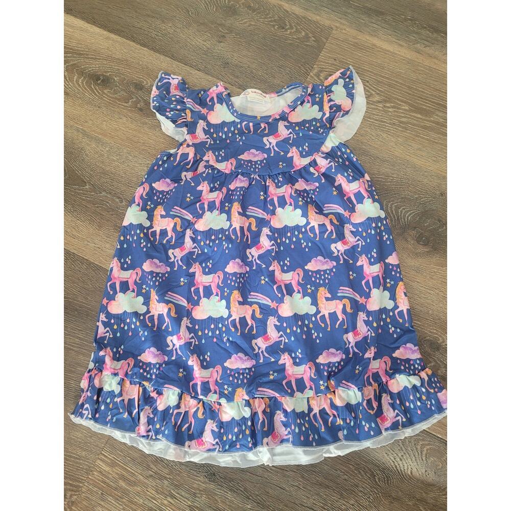 LaLeePop Unicorn Rainbow Girls Twirl Dress‎ size 4 #r